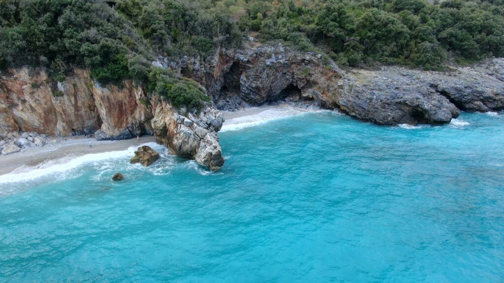 Caves on a beach in Pilio