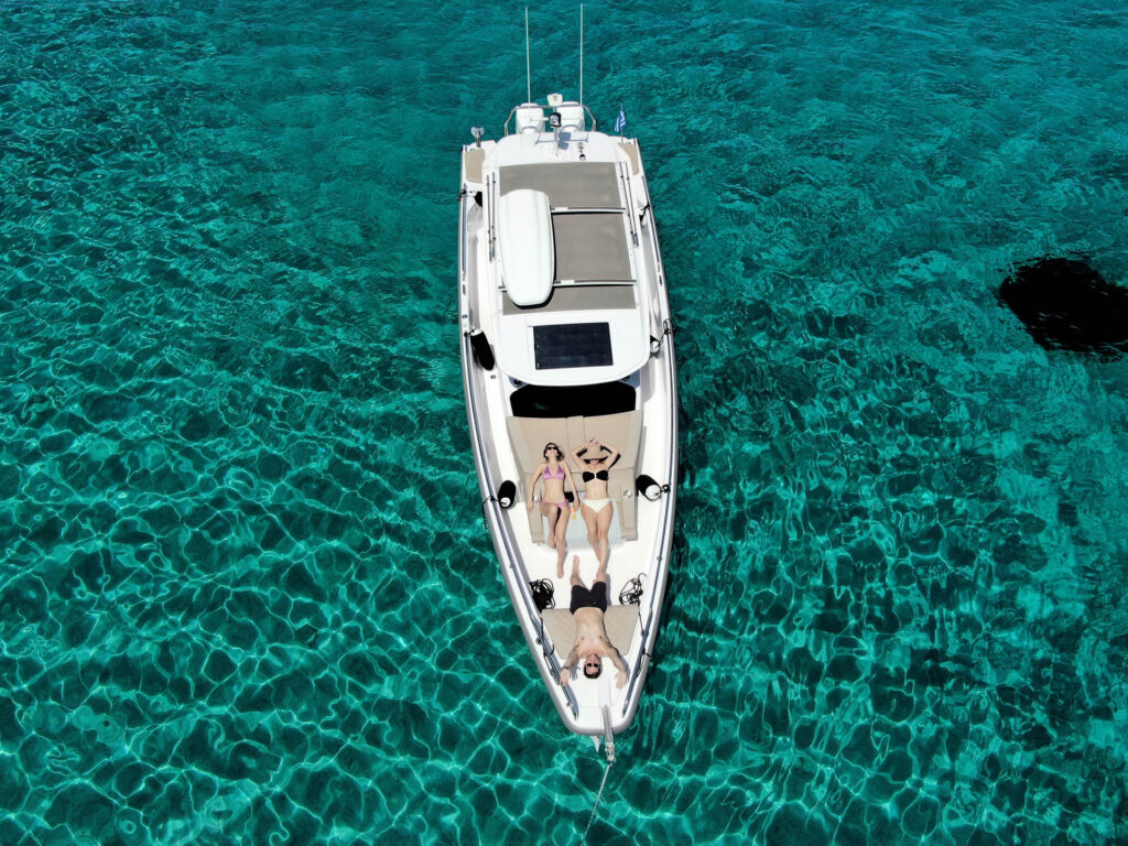 Passengers sunbathing on the Calypso deck