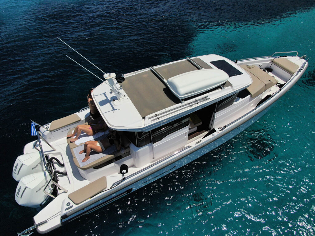 The Calypso yacht cruising with passengers on board