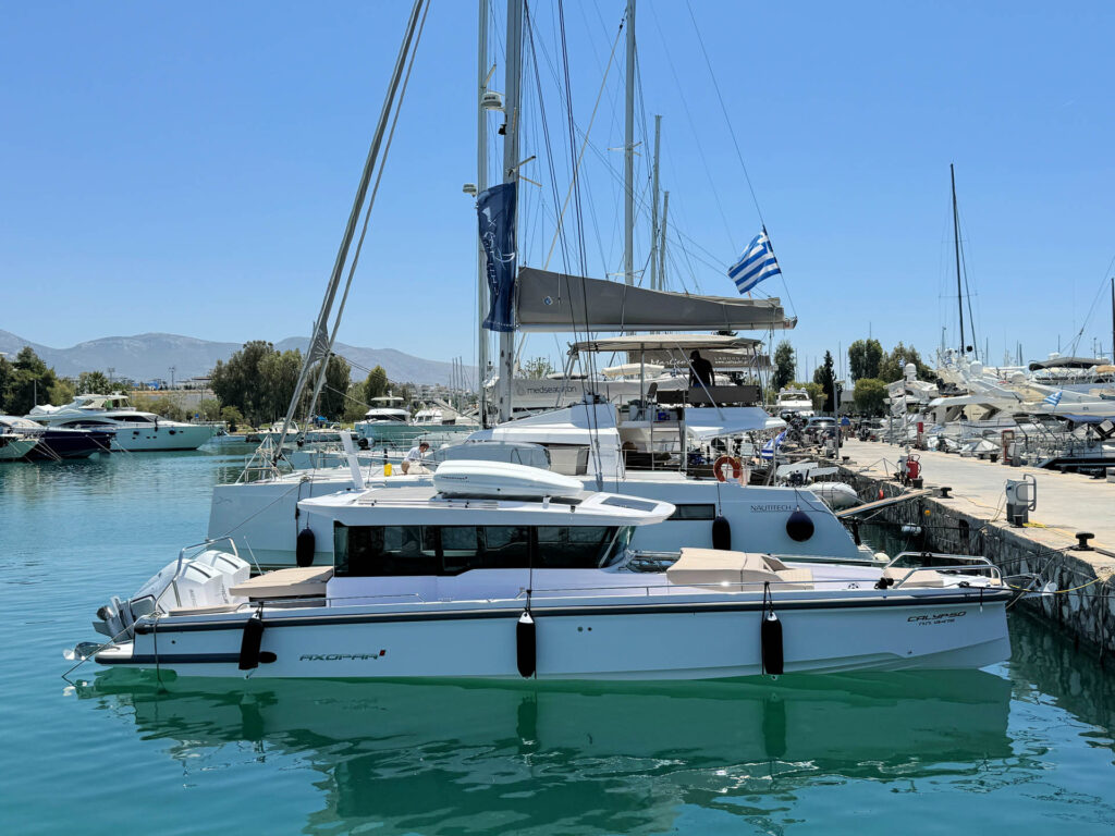 View of the Calypso yacht docked at Alimos marina