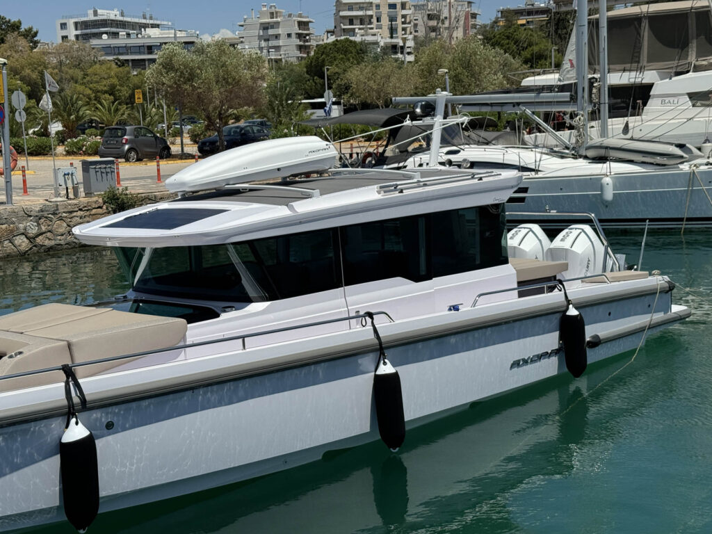 Detail of the Calypso yacht parked at the Alimos marina